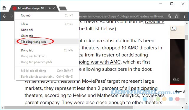 Tắt tiếng trang web