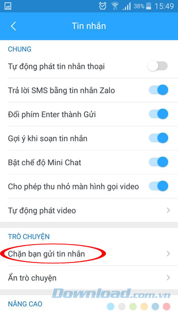 Chặn bạn gửi tin nhắn