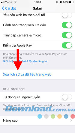 Xóa dữ liệu Safari