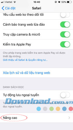Xóa dữ liệu Safari