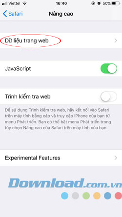 Xóa dữ liệu Safari