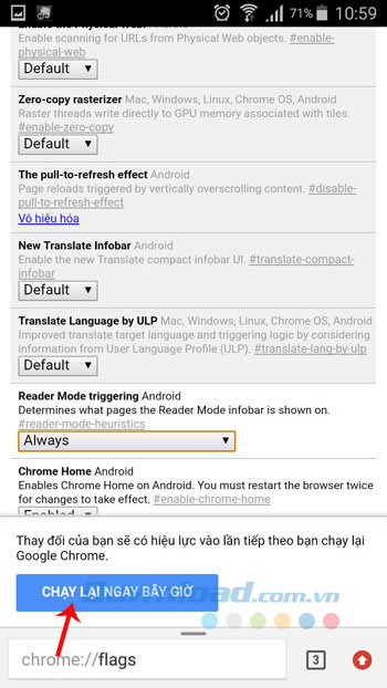 Khởi động lại Chrome