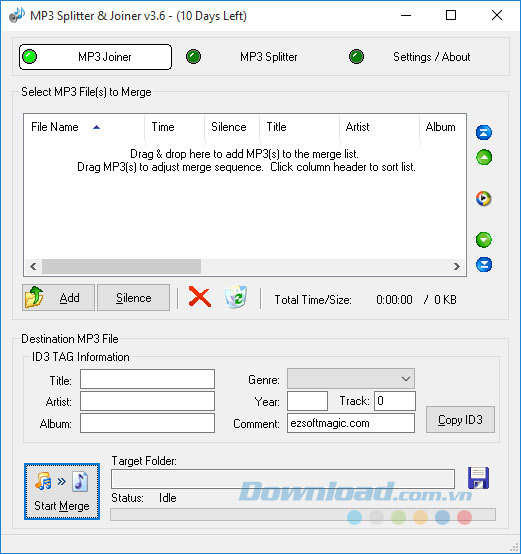 Giao diện chính MP3 Splitter & Joiner 
