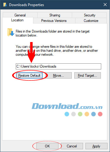 Chuyển thư mục mặc định