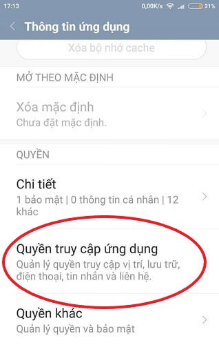 Chi tiết quyền truy cập