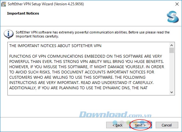Đồng ý điều khoản cài đặt Softether VPN Client
