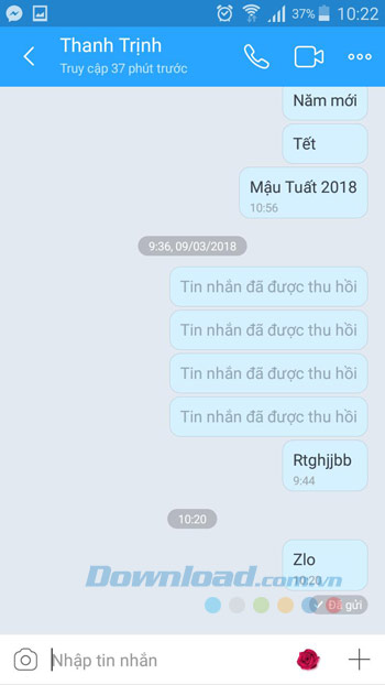 Tin nhắn Zalo sau khi xóa