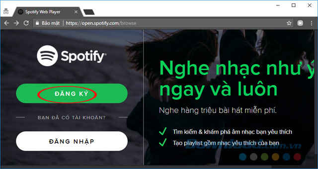 Đăng ký Spotify trên Web