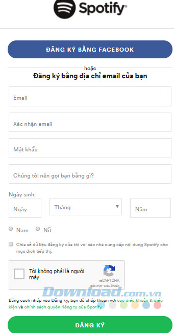 Đăng ký tài khoản Spotify trên Web
