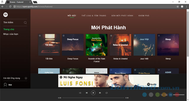 Giao diện Spotify trên Web