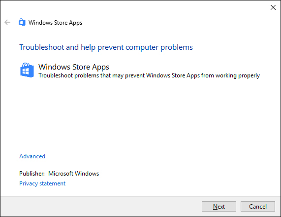 Windows Store Apps Troubleshooter