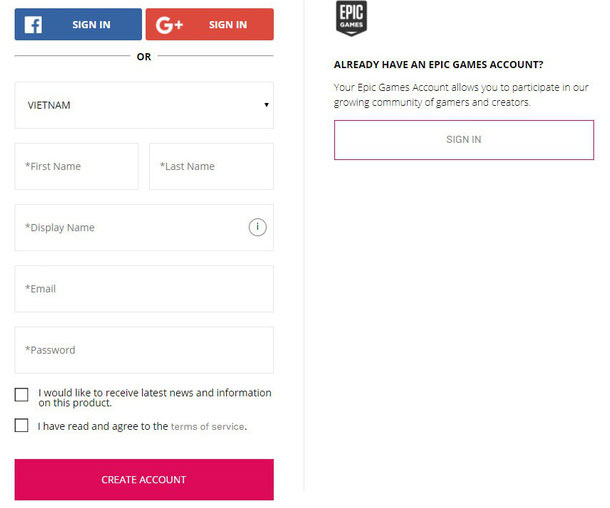 Điền thông tin đăng ký