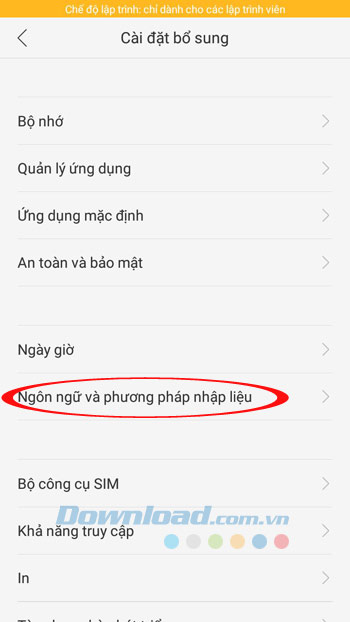 Cài đặt ngôn ngữ