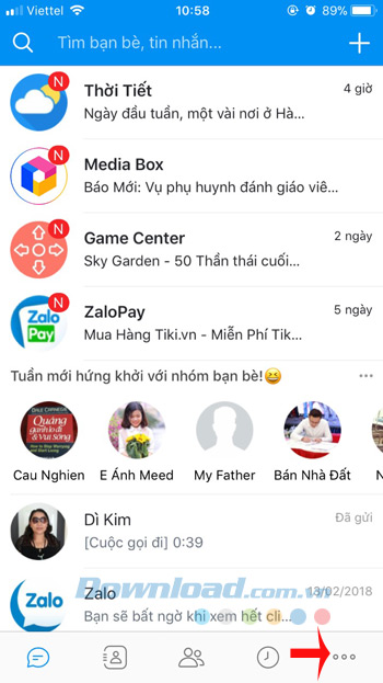 Giao diện chính Zalo