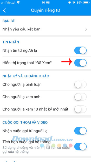 Tắt thông báo Đã xem