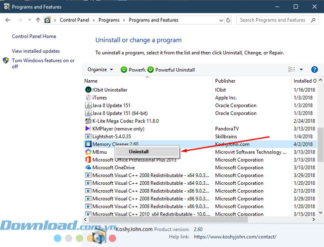Gỡ bỏ Memory Cleaner