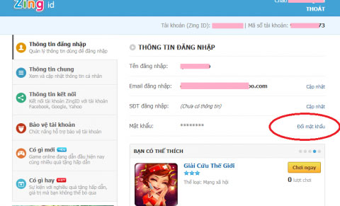 Đổi mật khẩu Zing