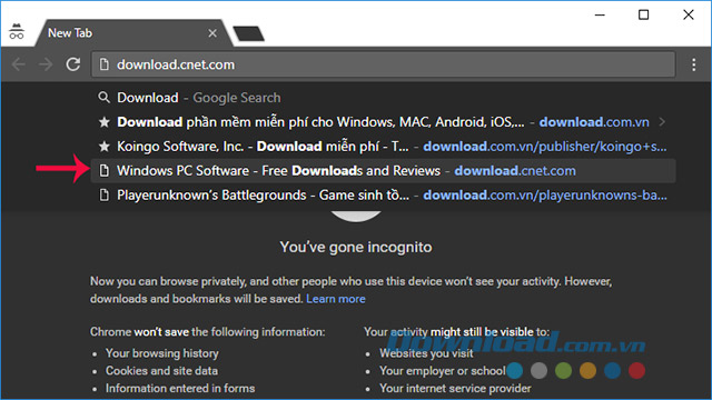 Di chuyển xuống kết quả cần xóa