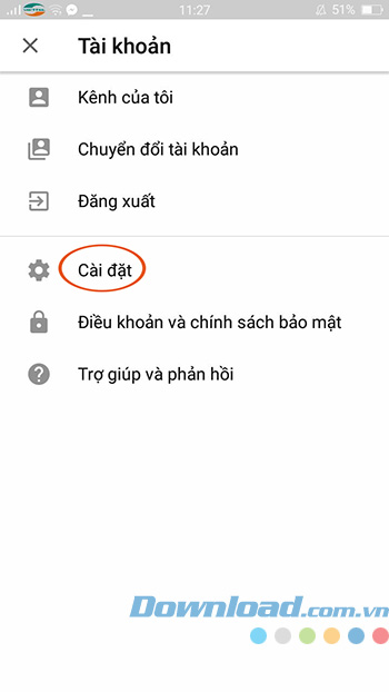 Cài đặt YouTube