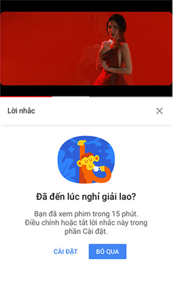 Lời nhắc thời gian xem video