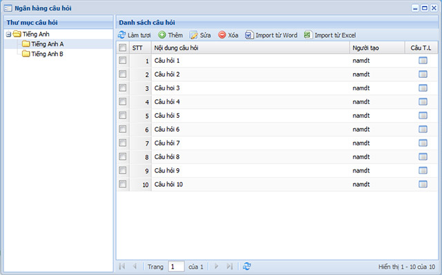 Ngân hàng câu hỏi