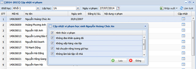 Cập nhật nề nếp học sinh