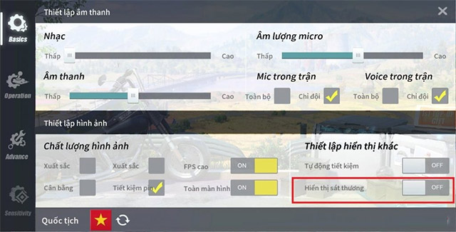 Tắt tính năng Hiển thị sát thương