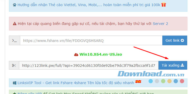 Chờ Link VIP thực hiện việc Get link Fshare để lấy file thành công