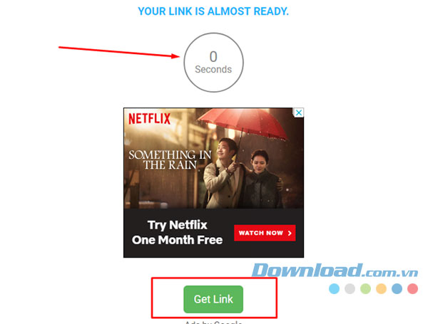 Chờ thời gian đếm ngược sau đó bấm Get Link