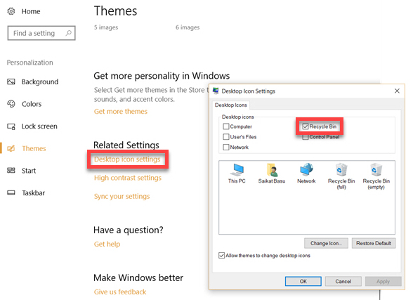 Mất biểu tượng thùng rác trên Windows 10 và cách khắc phục