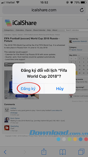 Đăng ký nhận lịch thi đấu World Cup 2018