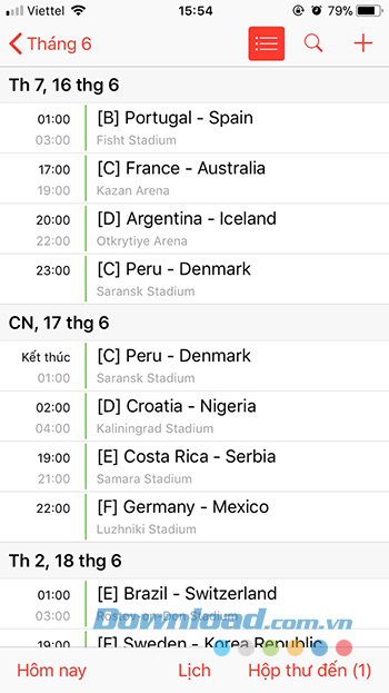 Xem lịch thi đấu World Cup 2018