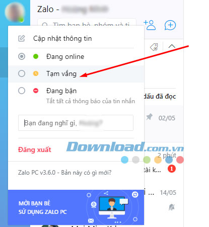 Zalo PC trạng thái