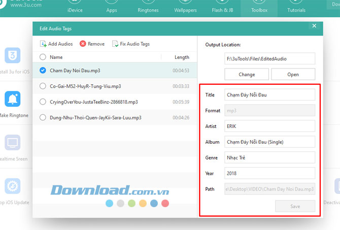 Sửa nhạc 3uTools