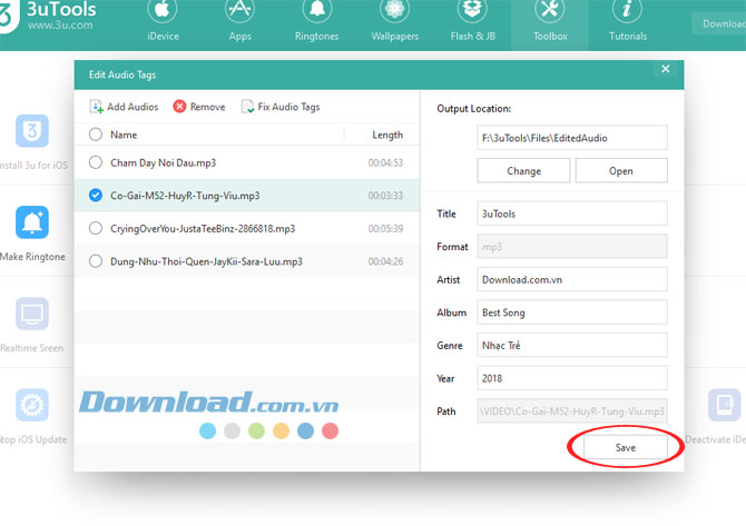 Sửa nhạc 3uTools