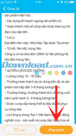 Chọn vào ứng tuyển