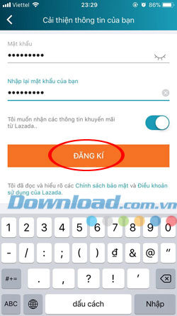 Tạo tài khoản Lazada