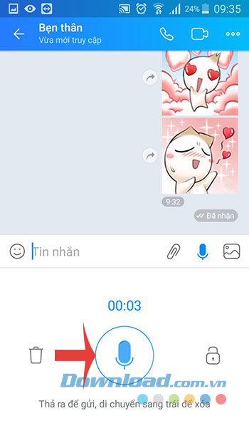Thả tay để gửi tin nhắn thoại