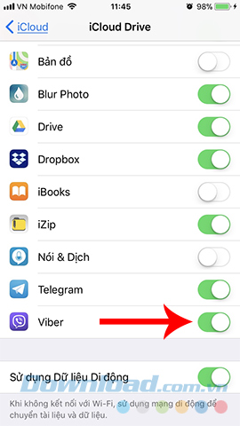 Bật sao lưu Viber