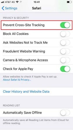 Tắt Prevent Cross-Site Tracking