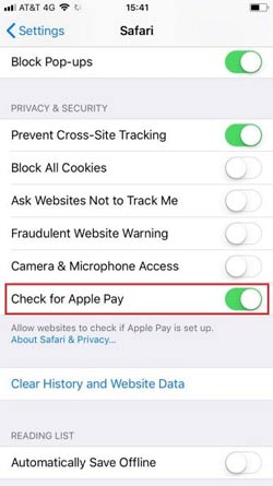Ngăn chặn các trang web kiểm tra Apple Pay