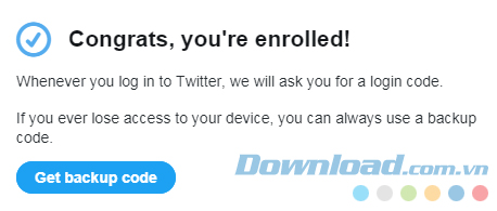 Tạo bảo mật hai lớp thành công