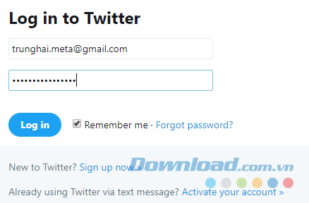 Đăng nhập tài khoản Twitter