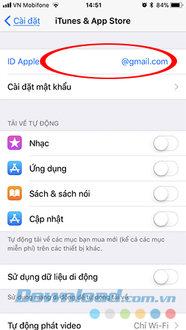 Chạm vào tên tài khoản App Store