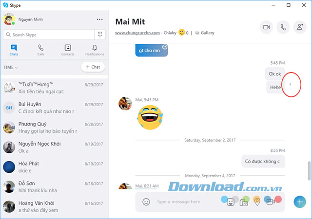 Nhấn vào 3 chấm cạnh tin nhắn