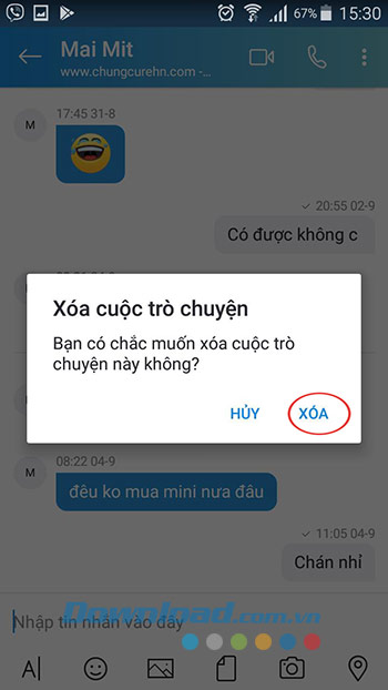 Xác nhận xóa lịch sử trò chuyện