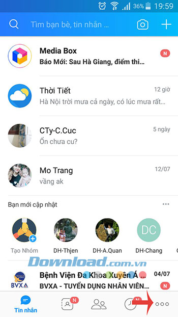 Nhấn vào menu Zalo