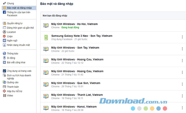 Danh sách đăng nhập