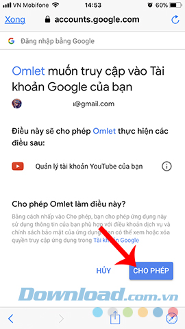 Cho phép truy cập tài khoản