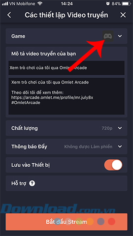 Chọn game stream